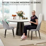 HOMCOM Set 2 Scaune din Piele Ecologică cu Picioare din Oțel și Spătar în Formă, 52x54x79 cm, Gri Deschis | Aosom Romania 