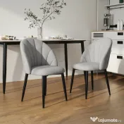 HOMCOM Set 2 Scaune din Piele Ecologică cu Picioare din Oțel și Spătar în Formă, 52x54x79 cm, Gri Deschis | Aosom Romania 