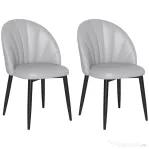HOMCOM Set de 2 Scaune de Dining din Piele PU cu Picioare Metalice și Spătar în Formă de Scoică, Gri Deschis