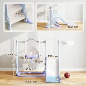 AIYAPLAY Tobogan pentru Copii 4 în 1 cu Scară de Cățărare și Coș de Baschet, 147.5x160x107 cm, Albastru Deschis | Aosom Romania 