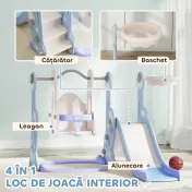 AIYAPLAY Tobogan pentru Copii 4 în 1 cu Scară de Cățărare și Coș de Baschet, 147.5x160x107 cm, Albastru Deschis | Aosom Romania 
