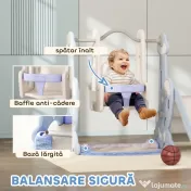 AIYAPLAY Tobogan pentru Copii 4 în 1 cu Scară de Cățărare și Coș de Baschet, 147.5x160x107 cm, Albastru Deschis | Aosom Romania 