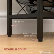 HOMCOM Suport pentru Sticle de Vin cu Blat din Sticlă Securizată și Cadru din Oțel, 41x22x41 cm, Negru | Aosom Romania 