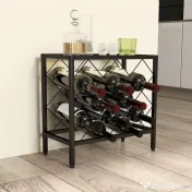 HOMCOM Suport pentru Sticle de Vin cu Blat din Sticlă Securizată și Cadru din Oțel, 41x22x41 cm, Negru | Aosom Romania 