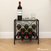HOMCOM Suport pentru Sticle de Vin cu Blat din Sticlă Securizată și Cadru din Oțel, 41x22x41 cm, Negru | Aosom Romania 