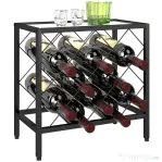 HOMCOM Suport pentru Sticle de Vin cu Blat din Sticlă Securizată și Cadru din Oțel, 41x22x41 cm, Negru