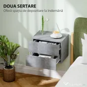 HOMCOM Set de 2 Noptiere Suspendate cu 2 Sertare, 40x29x30 cm, Gri | Aosom Romania 