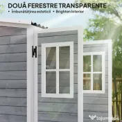 Outsunny Magazie pentru Unelte de Grădină din Lemn de Brad cu 2 Ferestre și Rafturi Reglabile, 91x69x192cm, Gri Deschis | Aosom Romania 