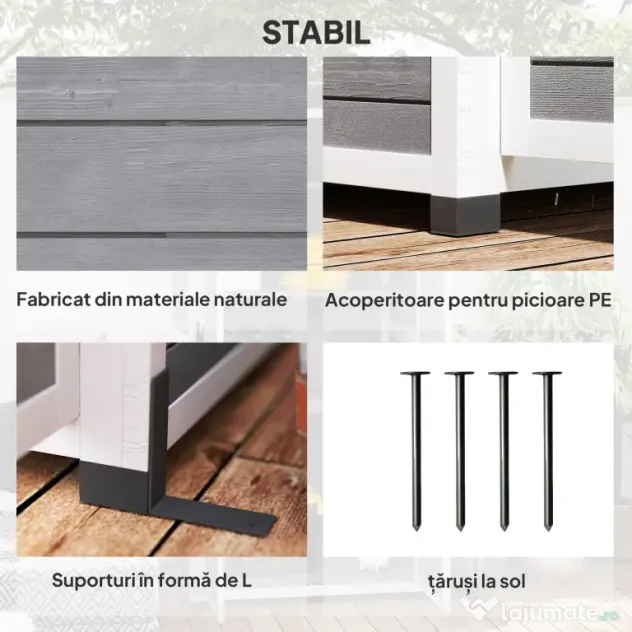 Outsunny Magazie pentru Unelte de Grădină din Lemn de Brad cu 2 Ferestre și Rafturi Reglabile, 91x69x192cm, Gri Deschis | Aosom Romania