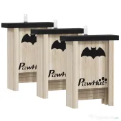 PawHut Set de 3 Căsuțe pentru Lilieci din Lemn de Brad, 18x6x22.5 cm, Lemn Natural | Aosom Romania 