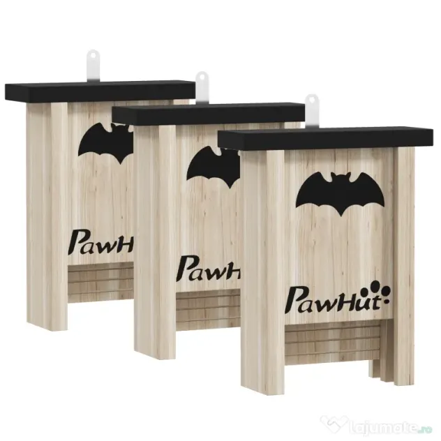 PawHut Set de 3 Căsuțe pentru Lilieci din Lemn de Brad, 18x6x22.5 cm, Lemn Natural | Aosom Romania