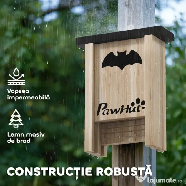 PawHut Set de 3 Căsuțe pentru Lilieci din Lemn de Brad, 18x6x22.5 cm, Lemn Natural | Aosom Romania