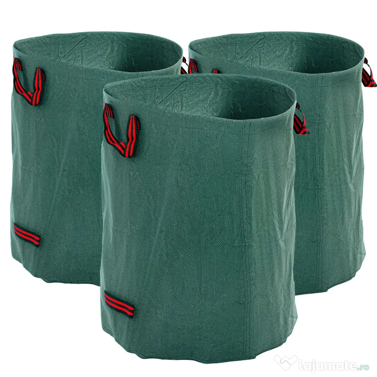 Outsunny Set de 3 saci pentru deșeuri de grădină, 300 L, cu mânere, pliabili și reutilizabili, Ø67 x 84 cm, verde