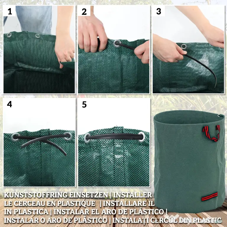 Outsunny Set de 3 saci pentru deșeuri de grădină, 300 L, cu mânere, pliabili și reutilizabili, Ø67 x 84 cm, verde