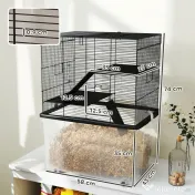 PawHut Cușcă pentru Hamsteri cu 3 Niveluri, Bază Adâncă, Roți Rampe, Bol și Sticlă, 58x43x74 cm, Negru | Aosom Romania