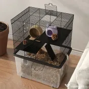 PawHut Cușcă pentru Hamsteri cu 3 Niveluri, Bază Adâncă, Roți Rampe, Bol și Sticlă, 58x43x74 cm, Negru | Aosom Romania