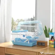 PawHut Cușcă pentru Hamsteri cu 3 Niveluri, Căsuță, Roată, Sticlă și Tuburi, 47.5x31.5x29.5 cm, Albastru | Aosom Romania 