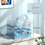 PawHut Cușcă pentru Hamsteri cu 3 Niveluri, Căsuță, Roată, Sticlă și Tuburi, 47.5x31.5x29.5 cm, Albastru | Aosom Romania 