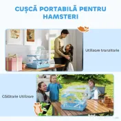 PawHut Cușcă pentru Hamsteri cu 3 Niveluri, Căsuță, Roată, Sticlă și Tuburi, 47.5x31.5x29.5 cm, Albastru | Aosom Romania 