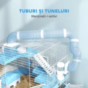 PawHut Cușcă pentru Hamsteri cu 3 Niveluri, Căsuță, Roată, Sticlă și Tuburi, 47.5x31.5x29.5 cm, Albastru | Aosom Romania 