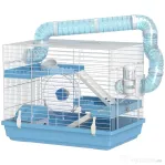 PawHut Cușcă pentru Hamsteri cu 3 Niveluri, Căsuță, Roată, Sticlă și Tuburi, 47.5x31.5x29.5 cm, Albastru