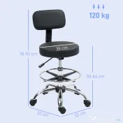 HOMCOM Scaun Rotativ la 360° și Reglabil pe Înălțime cu Suport pentru Picioare, 52x52x78-92 cm, Negru | Aosom Romania 