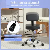 HOMCOM Scaun Rotativ la 360° și Reglabil pe Înălțime cu Suport pentru Picioare, 52x52x78-92 cm, Negru | Aosom Romania 