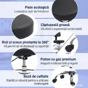 HOMCOM Scaun Rotativ la 360° și Reglabil pe Înălțime cu Suport pentru Picioare, 52x52x78-92 cm, Negru | Aosom Romania 