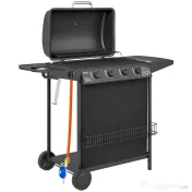 Outsunny Grătar pe Gaz cu Capac, Termometru, Măsuță Laterală și Tavă pentru Colectarea Grăsimii, 121x54x97 cm, Negru | Aosom Romania 