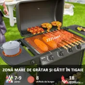 Outsunny Grătar pe Gaz cu Capac, Termometru, Măsuță Laterală și Tavă pentru Colectarea Grăsimii, 121x54x97 cm, Negru | Aosom Romania 