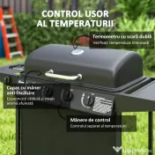 Outsunny Grătar pe Gaz cu Capac, Termometru, Măsuță Laterală și Tavă pentru Colectarea Grăsimii, 121x54x97 cm, Negru | Aosom Romania 