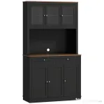 HOMCOM Dulap Înalt de Bucătărie cu 4 Dulapuri, 2 Sertare și Blat Central, 100x40x180 cm, Negru