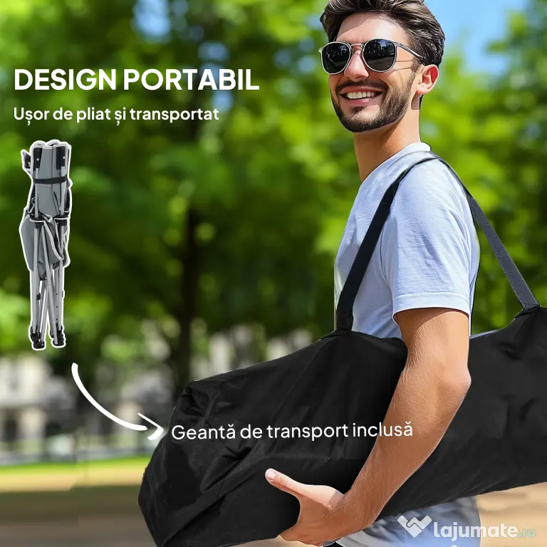 Outsunny Scaun de Camping Pliabil și Rabatabil cu Suport pentru Picioare Detașabil și Tetieră, 82x50/100x88 cm, Negru | Aosom Romania