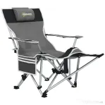 Outsunny Scaun de Camping Pliabil și Rabatabil cu Suport pentru Picioare Detașabil și Tetieră, 82x50/100x88 cm, Negru