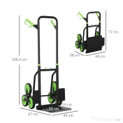 DURHAND Cărucior Portbagaj pentru Scări cu 6 Roți, Pliabil, Capacitate 120kg, din Oțel, pentru Mutări, Grădinărit, Verde 