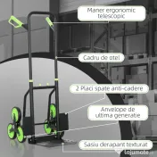 DURHAND Cărucior Portbagaj pentru Scări cu 6 Roți, Pliabil, Capacitate 120kg, din Oțel, pentru Mutări, Grădinărit, Verde 