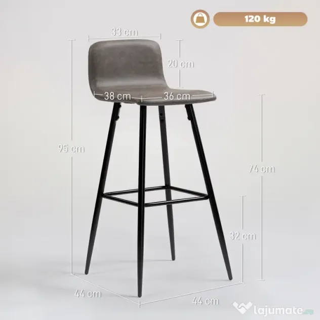 HOMCOM Set 2 Scaune de Bar cu Spătar și Suport pentru Picioare din PU și Oțel Maro | Aosom Romania
