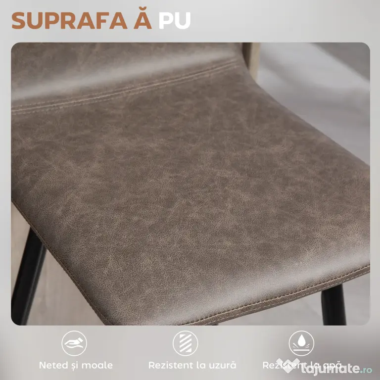HOMCOM Set 2 Scaune de Bar cu Spătar și Suport pentru Picioare din PU și Oțel Maro | Aosom Romania