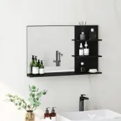 kleankin Oglindă de Baie cu 2 Rafturi Laterale și Raft Inferior Negru | Aosom Romania 