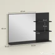 kleankin Oglindă de Baie cu 2 Rafturi Laterale și Raft Inferior Negru | Aosom Romania 