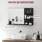 kleankin Oglindă de Baie cu 2 Rafturi Laterale și Raft Inferior Negru | Aosom Romania 