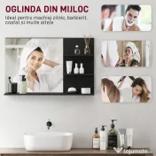 kleankin Oglindă de Baie cu 2 Rafturi Laterale și Raft Inferior Negru | Aosom Romania 