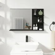 kleankin Oglindă de Baie cu 2 Rafturi Laterale și Raft Inferior Negru | Aosom Romania 