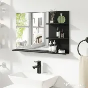 kleankin Oglindă de Baie cu 2 Rafturi Laterale și Raft Inferior Negru | Aosom Romania 