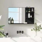 kleankin Oglindă de Baie cu 2 Rafturi Laterale și Raft Inferior Negru | Aosom Romania 
