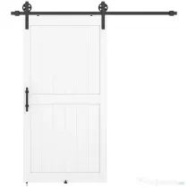 HOMCOM Ușă Glisantă în Stil Rustic cu Șină și Mâner din Lemn și Oțel, 106,6x213,4 cm, Alb și Negru