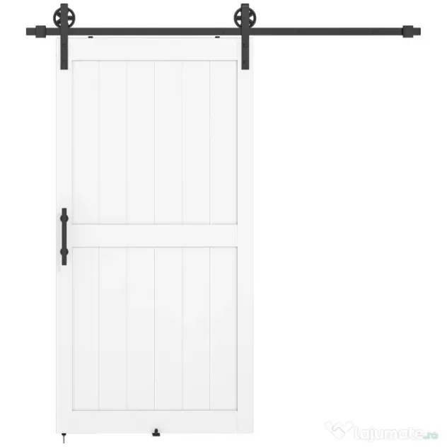 HOMCOM Ușă Glisantă în Stil Rustic cu Șină și Mâner din Lemn și Oțel, 106,6x213,4 cm, Alb și Negru