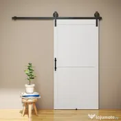 HOMCOM Ușă Glisantă în Stil Rustic cu Șină și Mâner din Lemn și Oțel, 106,6x213,4 cm, Alb și Negru
