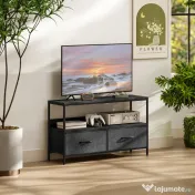 HOMCOM Mobilier pentru Televizor de 47" cu Sertare Pliabile din Material Textil și Raft, 98x29x56 cm, Negru 