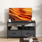 HOMCOM Mobilier pentru Televizor de 47" cu Sertare Pliabile din Material Textil și Raft, 98x29x56 cm, Negru 
